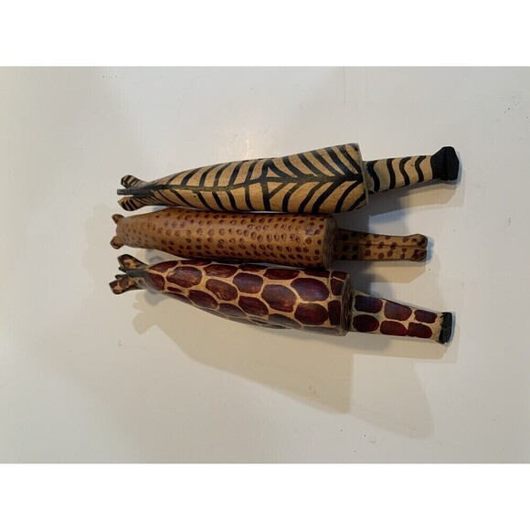 Giraffe & Zebra Lion Hand Carved Wooden African Sculpture Shelf Ornament 8.5" - Picture 8 of 10